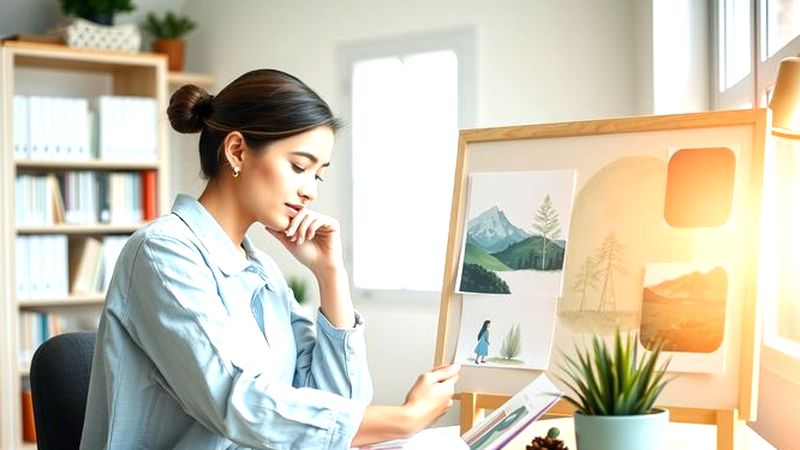 Una mujer organiza con cuidado una mood board