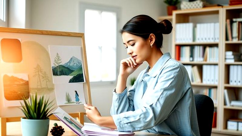 Una mujer organiza con cuidado una mood board