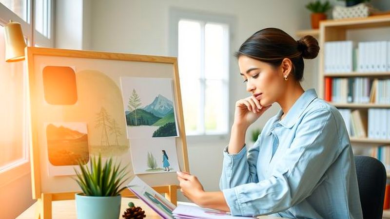 Una mujer organiza con cuidado una mood board