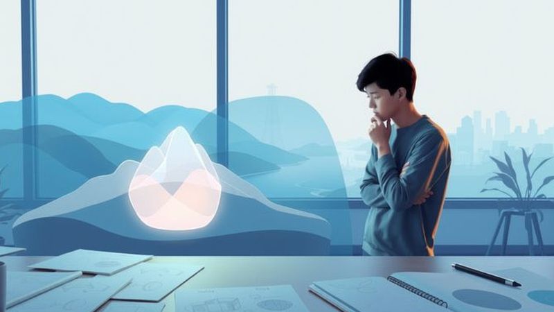 Un artista explora un mundo digital sereno