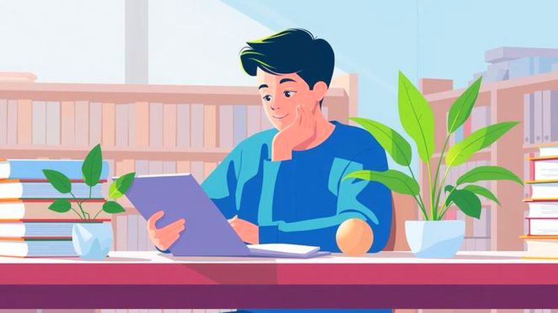 Un joven estudia con concentración serena