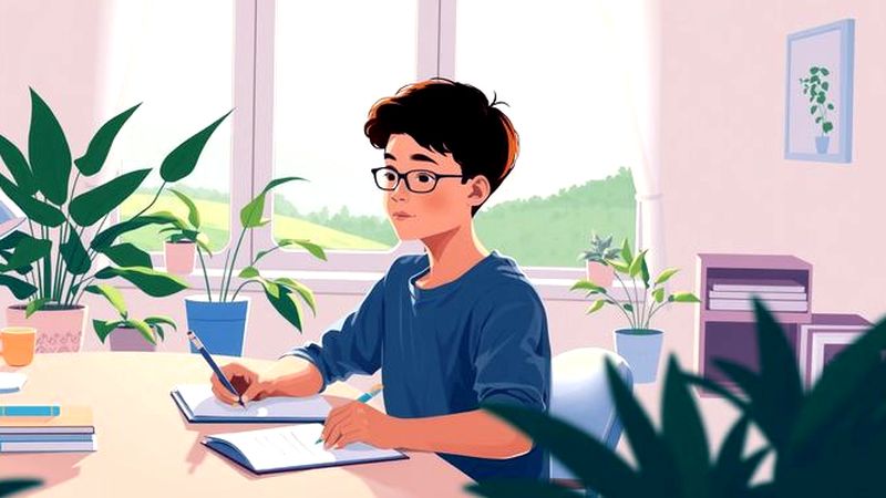 Un joven estudia pacíficamente en calma