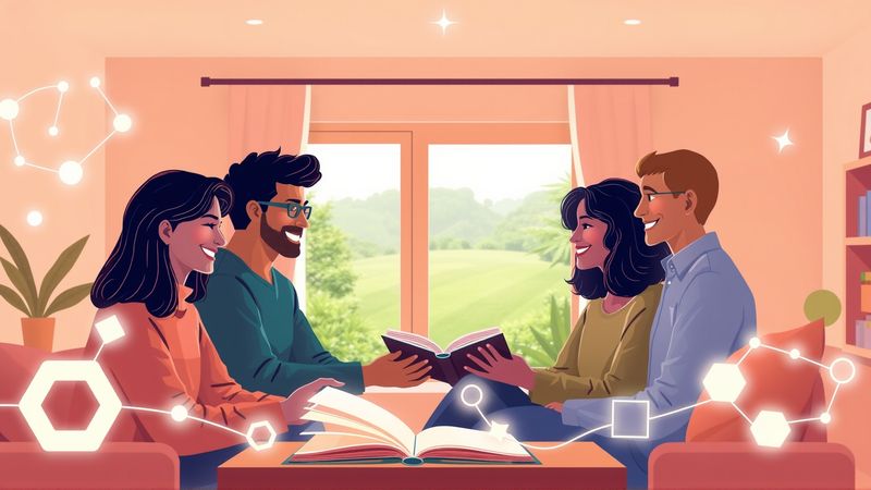 Personas colaboran en un espacio luminoso y educativo