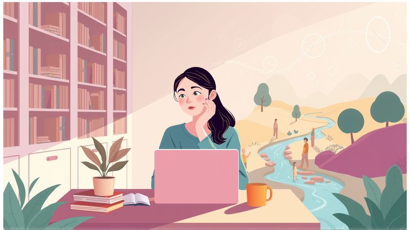 Una joven estudia en calma y serenidad