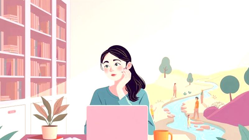 Una joven estudia en calma y serenidad