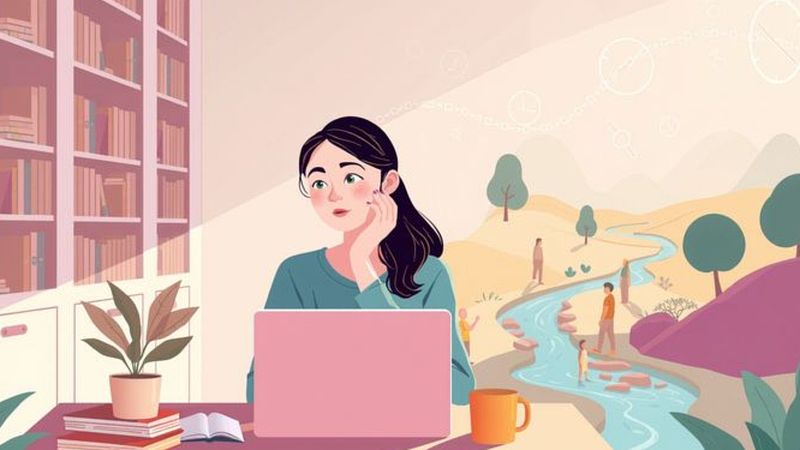 Una joven estudia en calma y serenidad