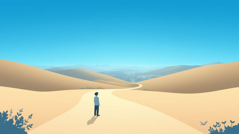 Una figura contempla un camino sereno