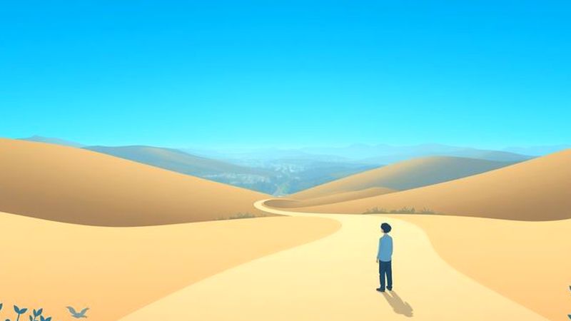 Una figura contempla un camino sereno