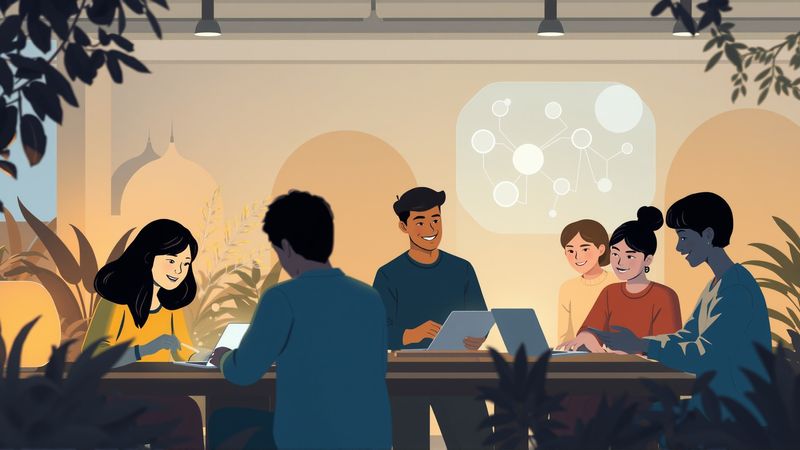Colaboradores visualizan progresos en un entorno sereno