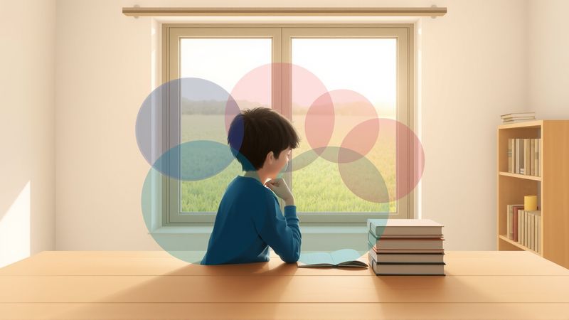 Un joven piensa en ideas serenas