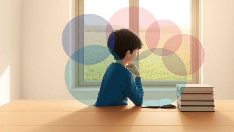 Un joven piensa en ideas serenas