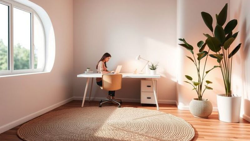 Un estudio minimalista evoca calma y productividad