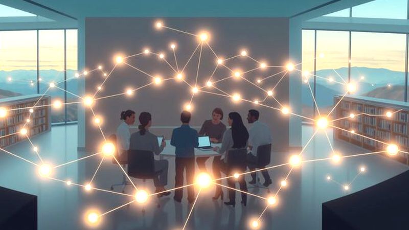 Conexiones brillantes evocan colaboración sabia y ética
