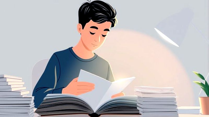 Un joven estudia con concentración serena