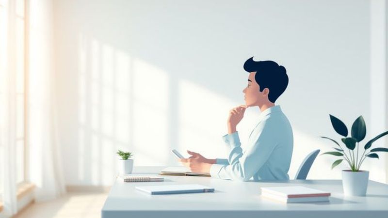 Un individuo reflexivo trabaja en un espacio sereno